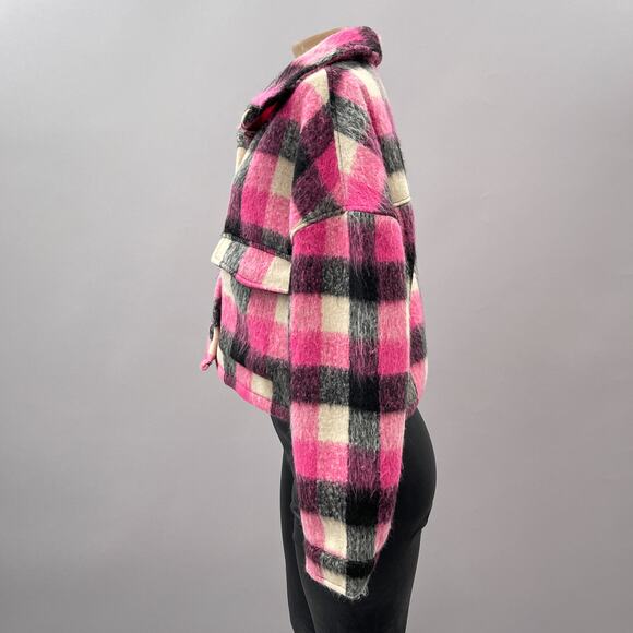 Vigoss Plaid Crop Shacket Jacket Pink Multi Women's Size Medium - Picture 9 of 15